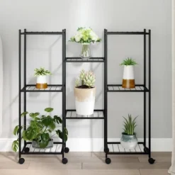 Sale Blomsterstativ med hjul 83x25x83,5 cm jern sort - Blomsterstativ - Blomsterstativer - Home & Living Plantestativer