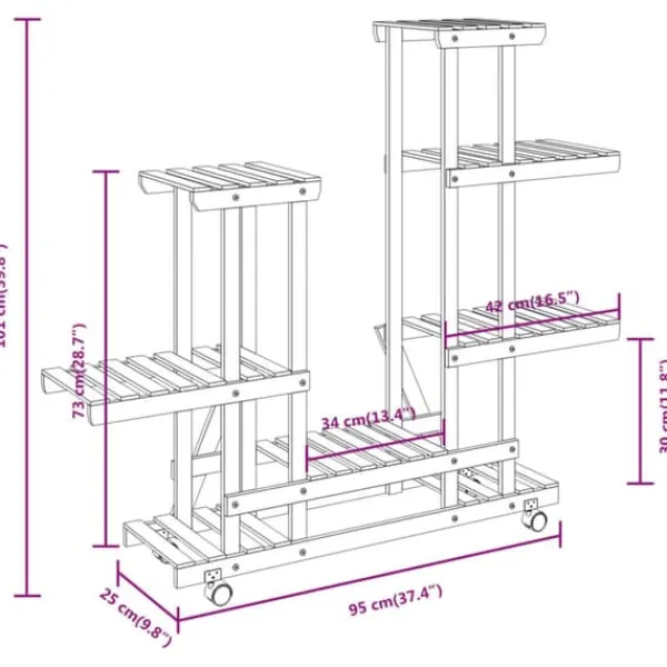 Plantestativer^Blomsterstativ med hjul 95x25x101 cm massivt fyrretræ - Blomsterstativ - Blomsterstativer - Home & Living