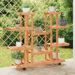 Plantestativer^Blomsterstativ med hjul 110x25x115 cm massivt fyrretræ - Blomsterstativ - Blomsterstativer - Home & Living