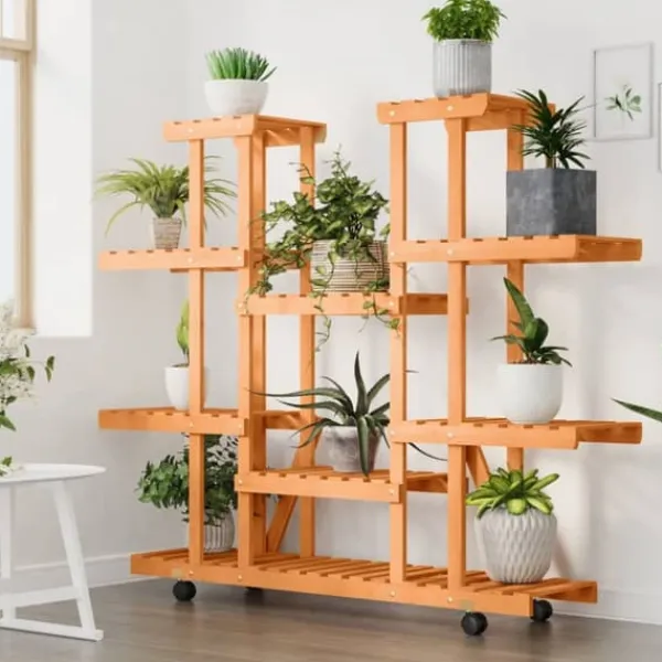 Plantestativer^Blomsterstativ med hjul 110x25x115 cm massivt fyrretræ - Blomsterstativ - Blomsterstativer - Home & Living