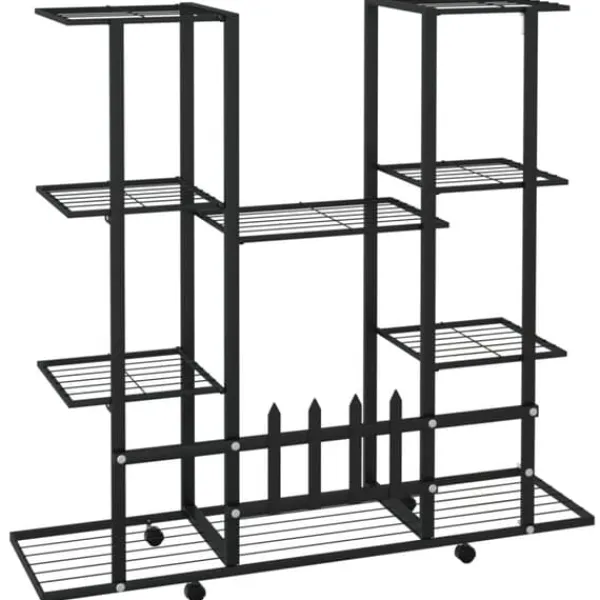 Discount Blomsterstativ med hjul 94,5x24,5x91,5 cm jern sort - Blomsterstativ - Blomsterstativer - Home & Living Plantestativer