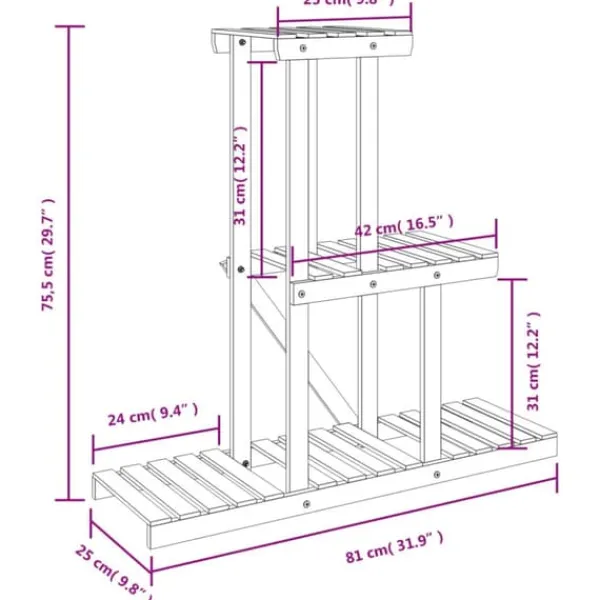 Plantestativer^Blomsterstativ 81x25x75,5 cm massivt fyrretræ - Blomsterstativ - Blomsterstativer - Home & Living