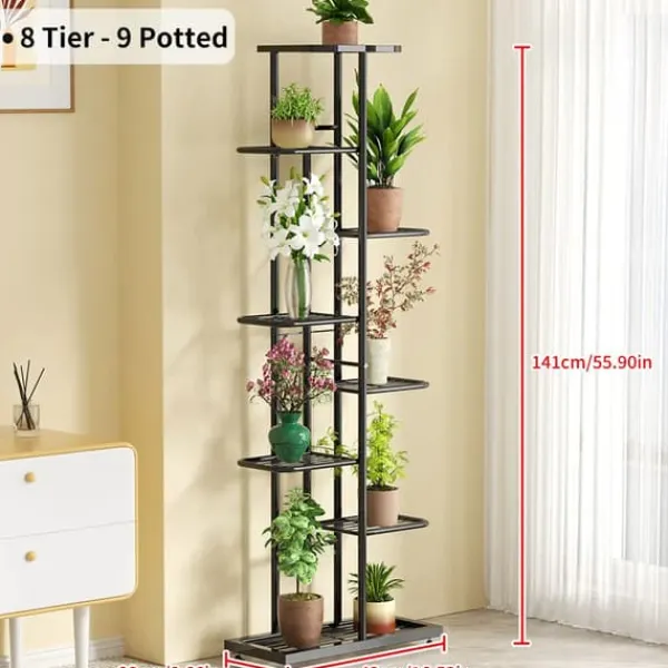 Discount Blomstestativ, 6-8 niveauer, holdbar metal konstruktion,8lag-sort Krukker & Plantebeholdere
