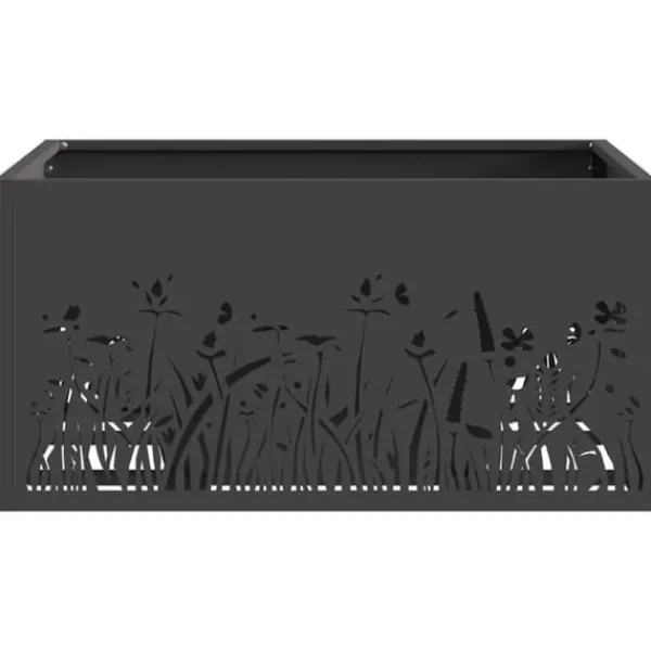 Pejse^Bålsted i koldvalset stål - Firkantet design | Størrelse: 60x60x30 cm | Farve: Sort