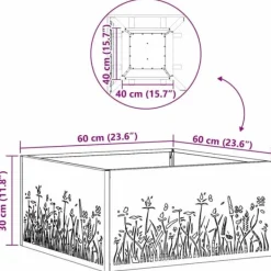 Pejse^Bålsted i koldvalset stål - Firkantet design | Størrelse: 60x60x30 cm | Farve: Sort