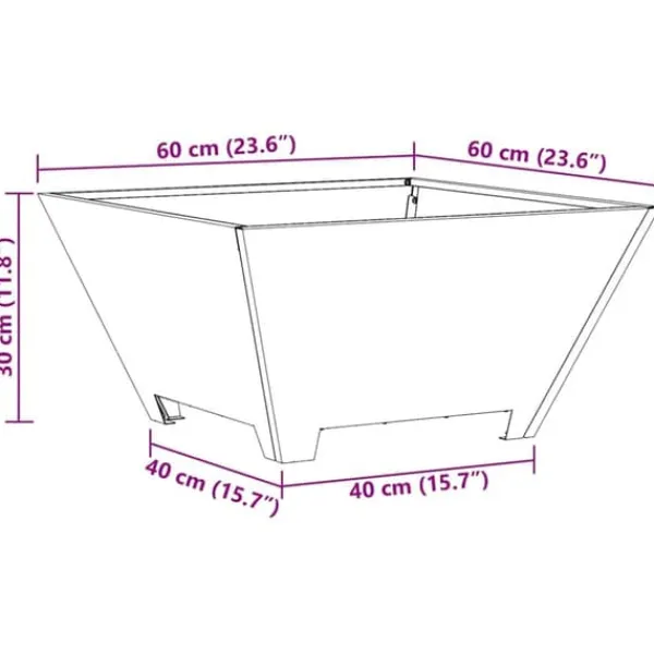 Hot Bålsted i koldvalset stål - Kvadratisk design | Farve: Sort | Størrelse: 60x60x30 cm Brændeovne