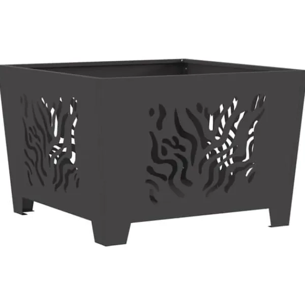 Pejse^Bålsted i Koldvalset Stål - Firkantet Design til Udendørs Brug | Farve: Sort | Størrelse: 60x60x40 cm