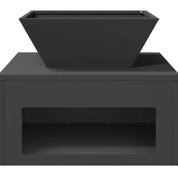 Pejse^Bålsted i stål - Kubisk design til udendørs brug | Farve: Sort | Størrelse: 50x50x40 cm