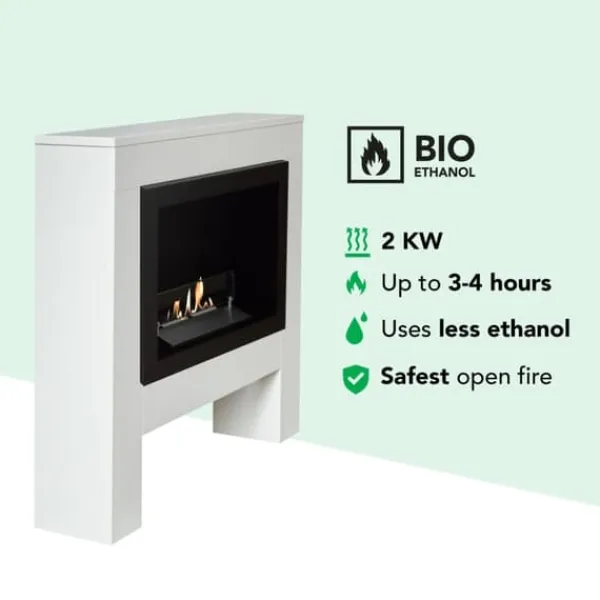 Best Bolea bio-ethanol pejs - Hvid MDF pejseindfatning - 1,5 KW varme Pejse