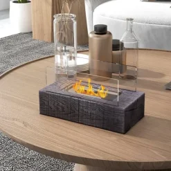 Outlet Bord-etanolpejs 0,15 L, transportabel med trælook, rustfrit stål 33×16×18 cm Pejse