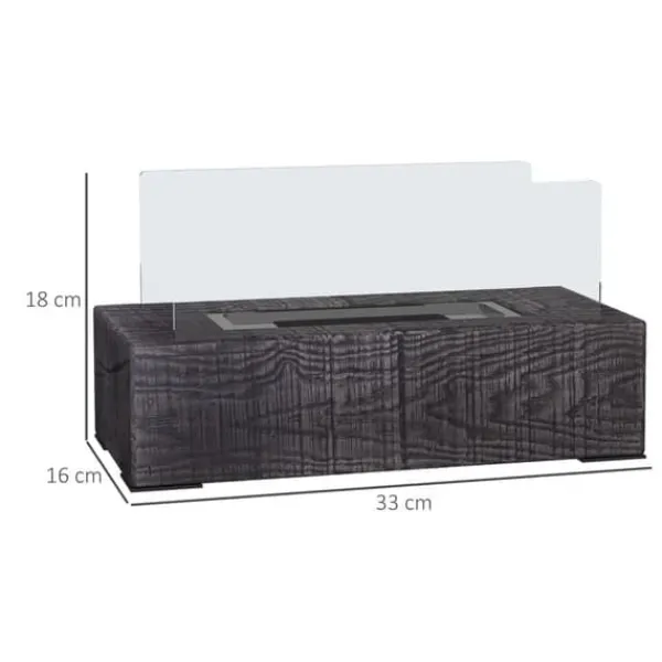 Bord-etanolpejs 0,15 L, transportabel med trælook, rustfrit stål 33×16×18 cm Pejse