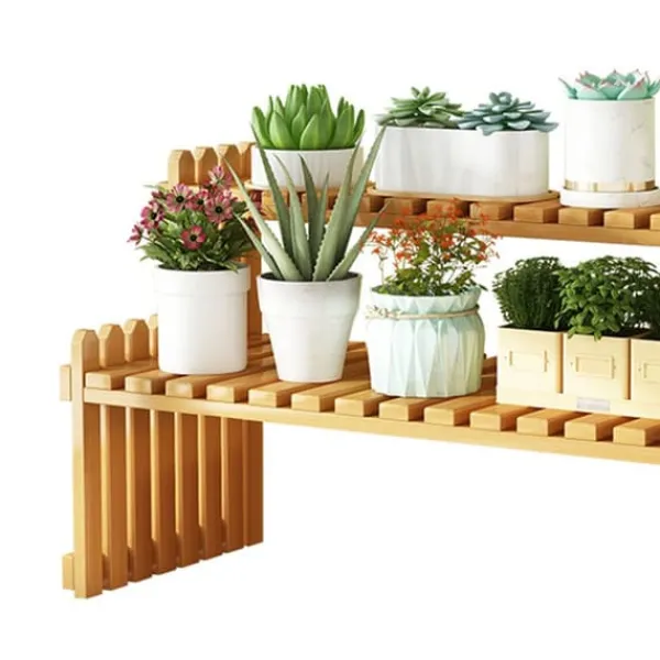 Plantestativer^Bordplade Bambus Plantestativ Desktop Flower Hylde Stativ til Indendørs Udendørs Hjem Terrasse Græsplæne Have Balkon Stor 60 cm/23.62in