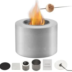 Pejse^Bordplade Fire Pit, Beton Pejs Cylinder, Indendørs/Udendørs, Holdbar, Stilfuld Design, Perfekt til Patio