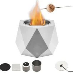 Pejse^Bordplade Fire Pit Bowl, Betonpejs til Indendørs og Udendørs Brug, Holdbar, Moderne Design, Perfekt til Patio