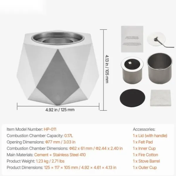Pejse^Bordplade Fire Pit Bowl, Betonpejs til Indendørs og Udendørs Brug, Holdbar, Moderne Design, Perfekt til Patio