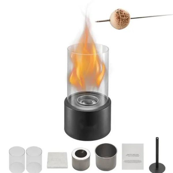 Pejse^Bordplade Pejs, 6 tommer Metal Fire Pit, Indendørs/UDENDØRS, med glas, stilfuld design, sikkert og effektivt varmeelement