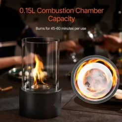 Pejse^Bordplade Pejs, 6 tommer Metal Fire Pit, Indendørs/UDENDØRS, med glas, stilfuld design, sikkert og effektivt varmeelement