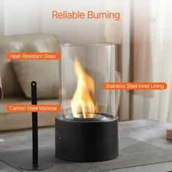 Pejse^Bordplade Pejs, 6 tommer Metal Fire Pit, Indendørs/UDENDØRS, med glas, stilfuld design, sikkert og effektivt varmeelement