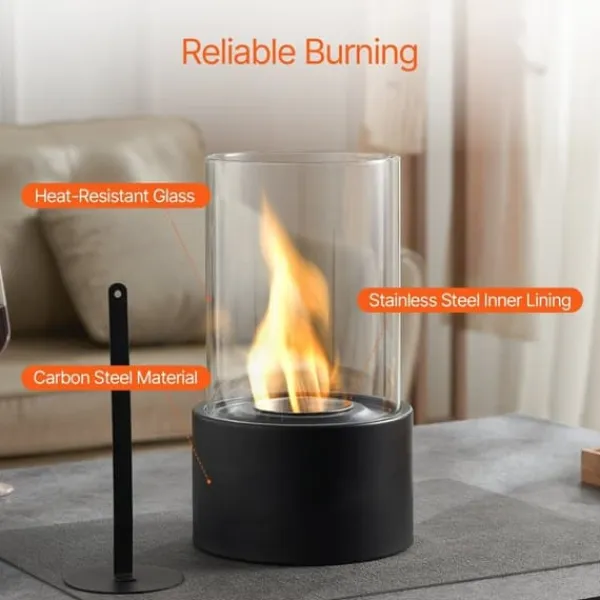 Pejse^Bordplade Pejs, 6 tommer Metal Fire Pit, Indendørs/UDENDØRS, med glas, stilfuld design, sikkert og effektivt varmeelement