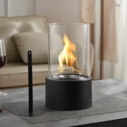 Pejse^Bordplade Pejs, 6 tommer Metal Fire Pit, Indendørs/UDENDØRS, med glas, stilfuld design, sikkert og effektivt varmeelement