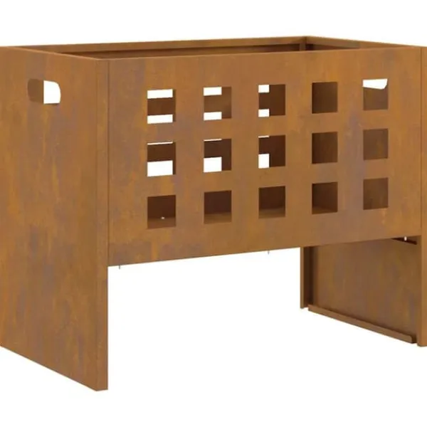 Best Bærbar bålsted i forvitret stål - Udendørs ildpit | Størrelse: 50x30x40 cm | Farve: Brun Brændeovne