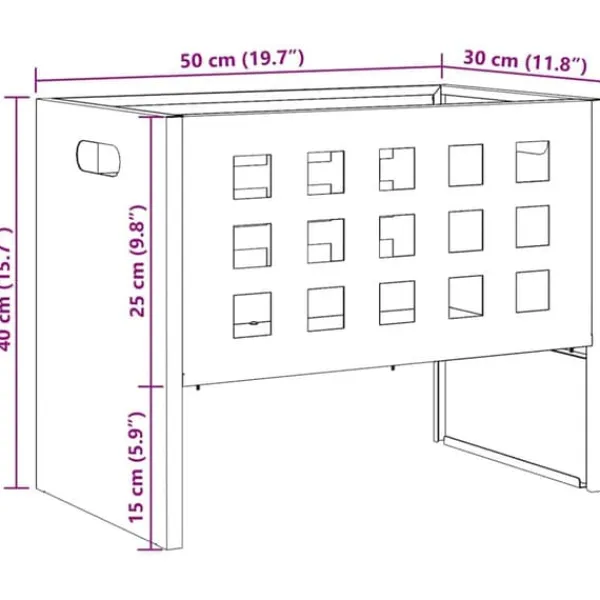 Outlet Bærbar bålsted i sort koldvalset stål - Ildpit til udendørs brug | 50 x 30 x 40 cm Pejse