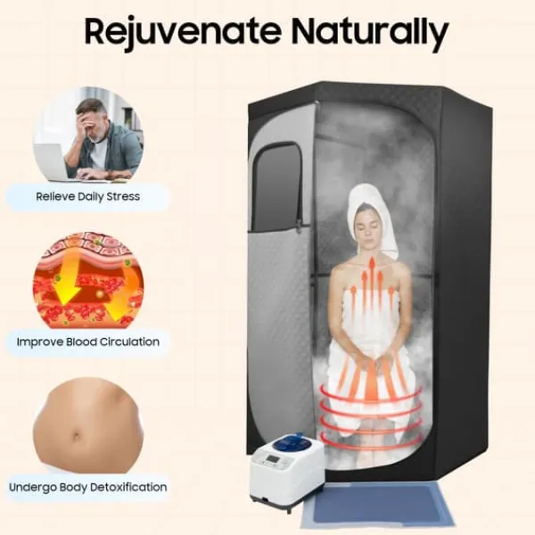 Clearance Bærbar damp sauna boks, 1350W effekt, 3L kapacitet, telt højde 180 cm, justerbare varme niveauer, ledningsbaseret elektrisk Sauna
