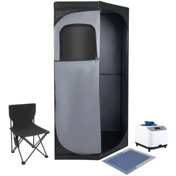 Discount Bærbar damp sauna, høj kvalitet satin bomuld, 1350W damp system, rummelig telt design, foldbar stol inkluderet, robust stabilitet Sauna