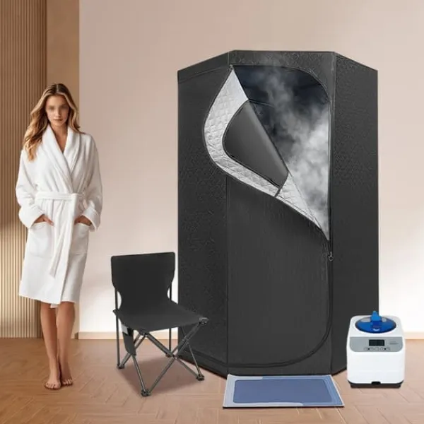 New Bærbar dampsauna - Saunatelt til hjemmet - 1350 W - 3 l vandtank - 9 varmeniveauer - Timer 5–60 min - Foldbar stol - 1,15 m ledning Sauna