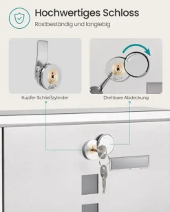Postkasser & Brevindkast^Brevkasse med låsecylinder i sølvfarvet kobber
