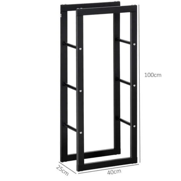 Tilbehør Til Brændeovne & Pejse^Brændeholder 40×25×100 cm, stål, op til 100 kg, sort