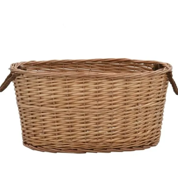 Hot Brændekurv med håndtag i naturlig pil - Holdbar opbevaring til brænde | Størrelse: 58x42x29 cm Tilbehør Til Brændeovne & Pejse