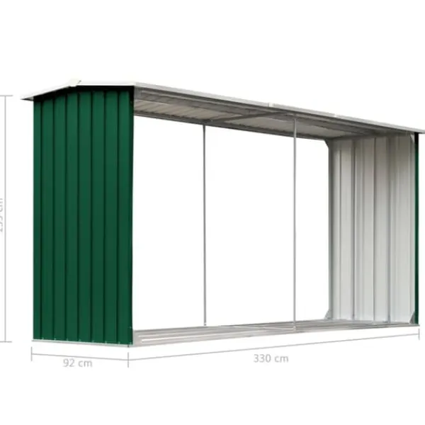 Hot Brændekurve – tilbehør - Living brændeskur til haven 330 x 92 x 153 cm galvaniseret stål grøn Tilbehør Til Brændeovne & Pejse