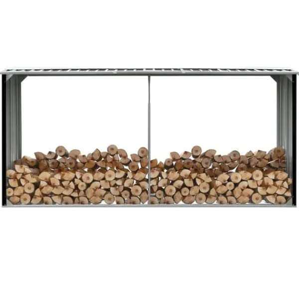 Brændekurve – tilbehør - Living brændeskur 330 x 92 x 153 cm galvaniseret stål antracitgrå Tilbehør Til Brændeovne & Pejse