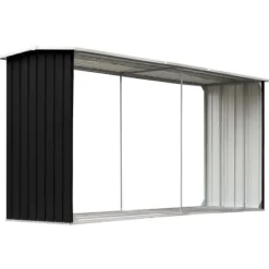Brændekurve – tilbehør - Living brændeskur 330 x 92 x 153 cm galvaniseret stål antracitgrå Tilbehør Til Brændeovne & Pejse