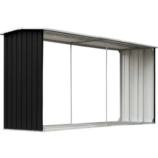 Brændekurve – tilbehør - Living brændeskur 330 x 92 x 153 cm galvaniseret stål antracitgrå Tilbehør Til Brændeovne & Pejse