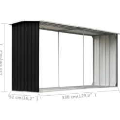 Brændekurve – tilbehør - Living brændeskur 330 x 92 x 153 cm galvaniseret stål antracitgrå Tilbehør Til Brændeovne & Pejse