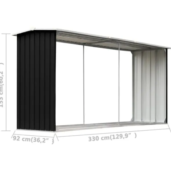 Brændekurve – tilbehør - Living brændeskur 330 x 92 x 153 cm galvaniseret stål antracitgrå Tilbehør Til Brændeovne & Pejse