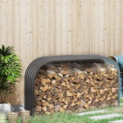Hot Brændeskur 0,85 m³, stål grå 208×46×112 cm – udendørs opbevaring Tilbehør Til Brændeovne & Pejse