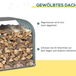 Hot Brændeskur 0,85 m³, stål grå 208×46×112 cm – udendørs opbevaring Tilbehør Til Brændeovne & Pejse