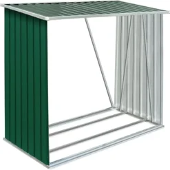 Skure, Garager & Carports^Brændeskur i galvaniseret stål - Holdbar opbevaringsløsning | Størrelse: 163x83x154 cm | Farve: Grøn