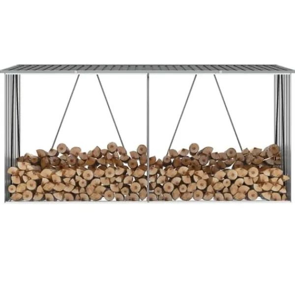 Skure, Garager & Carports^Brændeskur i galvaniseret stål - Holdbar opbevaring til brænde | Størrelse: 330x84x152 cm | Farve: Grå