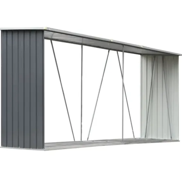 Skure, Garager & Carports^Brændeskur i galvaniseret stål - Holdbar opbevaring til brænde | Størrelse: 330x84x152 cm | Farve: Grå