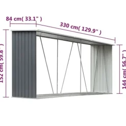 Skure, Garager & Carports^Brændeskur i galvaniseret stål - Holdbar opbevaring til brænde | Størrelse: 330x84x152 cm | Farve: Grå