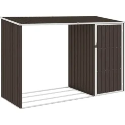 Skure, Garager & Carports^Brændeskur i galvaniseret stål - Haveskur med forlænget tag | Farve: Brun | Størrelse: 245x98x159 cm