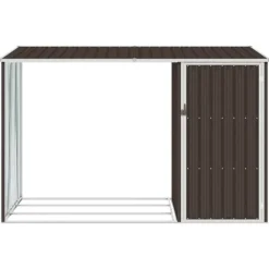 Skure, Garager & Carports^Brændeskur i galvaniseret stål - Haveskur med forlænget tag | Farve: Brun | Størrelse: 245x98x159 cm