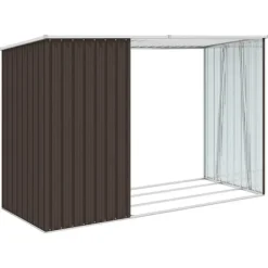 Skure, Garager & Carports^Brændeskur i galvaniseret stål - Haveskur med forlænget tag | Farve: Brun | Størrelse: 245x98x159 cm