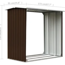 Skure, Garager & Carports^Brændeskur i galvaniseret stål - Holdbart og stabilt | Farve: Brun | Størrelse: 172x91x154 cm