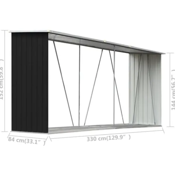 Skure, Garager & Carports^Brændeskur til haven - Galvaniseret stål | Størrelse: 330x84x152 cm | Farve: Antracitgrå