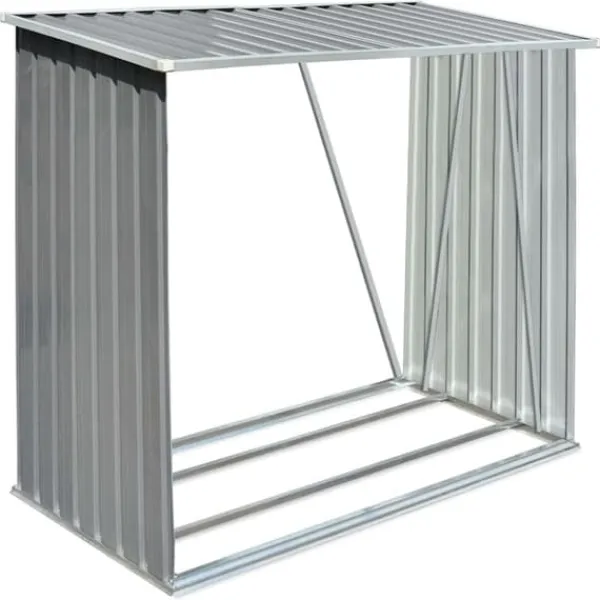 Skure, Garager & Carports^Brændeskur til haven - Galvaniseret stål | Størrelse: 163x83x154 cm | Farve: Grå